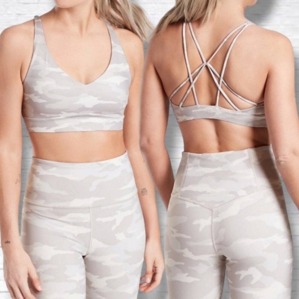 Athleta Solace Printed White Camo Sports Bra Size M